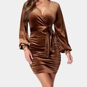 bebe Brown Long Sleeve Dress